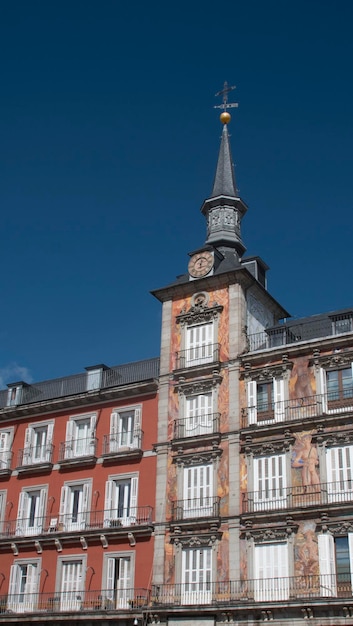 Historic towers and frescoes in Madrid39s main square Spain