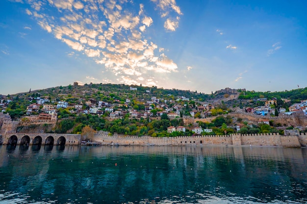 historical alanya city, castle and sea view