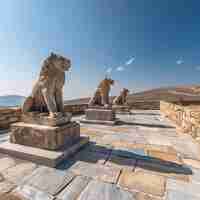 Photo historical archaeological site delos terrace of the lions