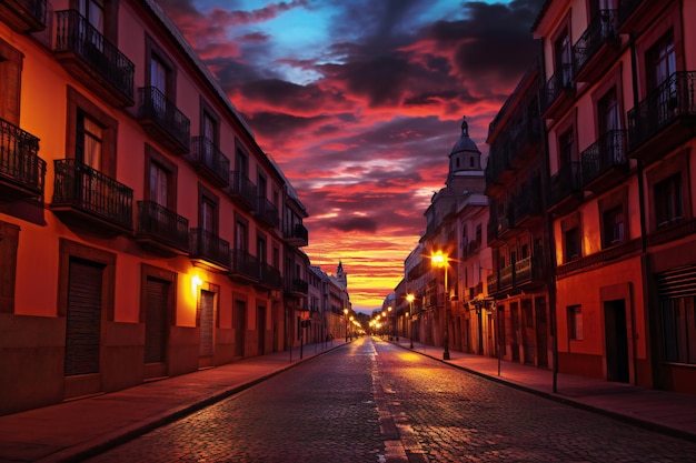 Historical center of the city of Madrid at sunset Spain