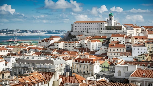 Photo historical centre of lisbon on sunny day portugal