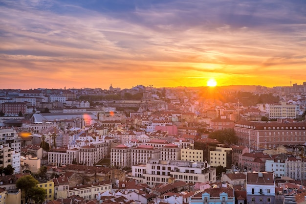 Historical centre of Lisbon at sunset, Portugal