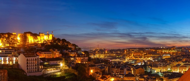 Historical centre of Lisbon at sunset, Portugal