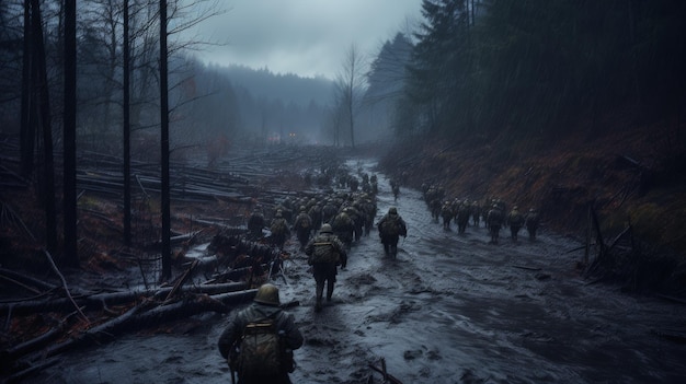 Photo historical photograph of world war ii soldiers engaged in combat on the battlefield