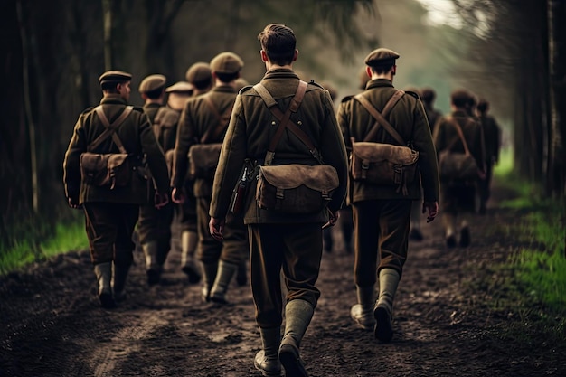 Photo historical reenactment of soldiers during the second world war