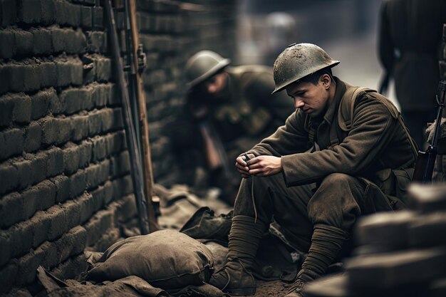 Photo historical reenactment of soldiers during the second world war