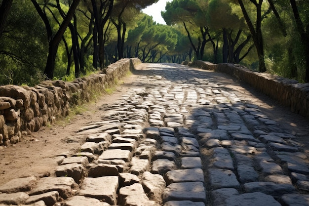 Historical Roman road construction methods Ancient Stones Historic Roman Road AI generated