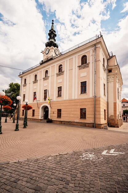 Historical square in kezmarok town kezmarok is a town in the\
spis region of eastern slovakia municipal office