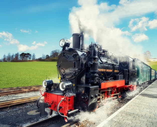 Historical steam train on island Rugen in Germany