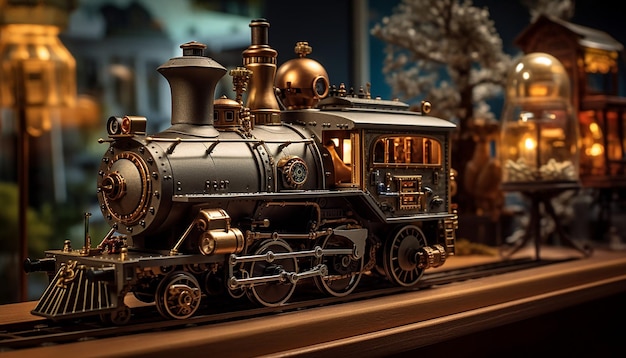 Foto diorama storico del treno steampunk sulla ferrovia