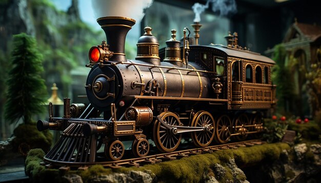 historical steampunk train diorama on railway