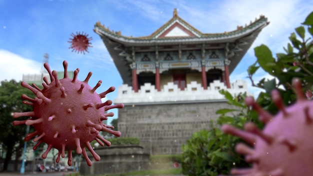 Historical Taipei auxiliary South gate with Coronavirus 2019 concept