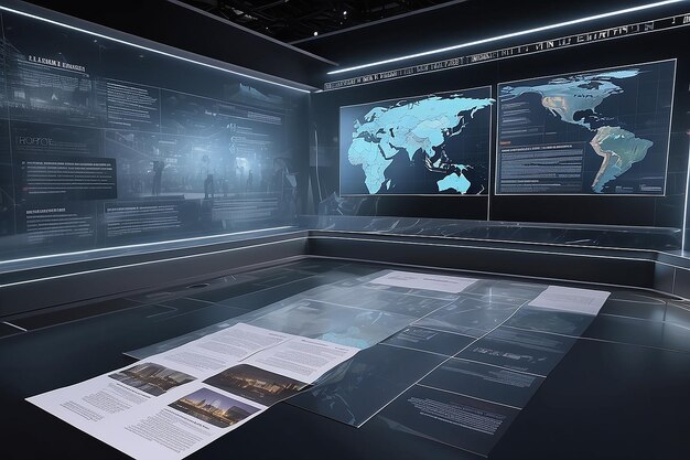 Photo historical timeline news background 3d holographic display