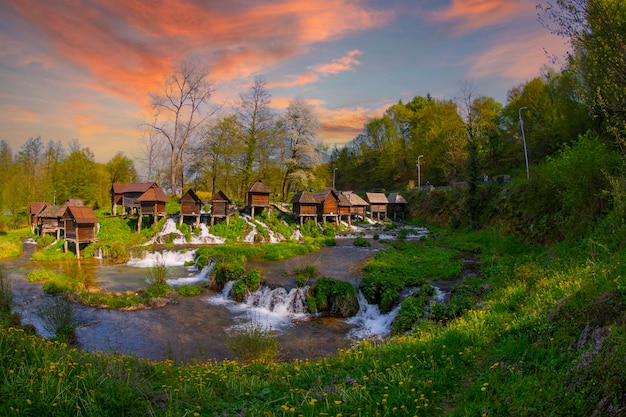Photo historical wooden watermills in jajce bosnia and herzegovina