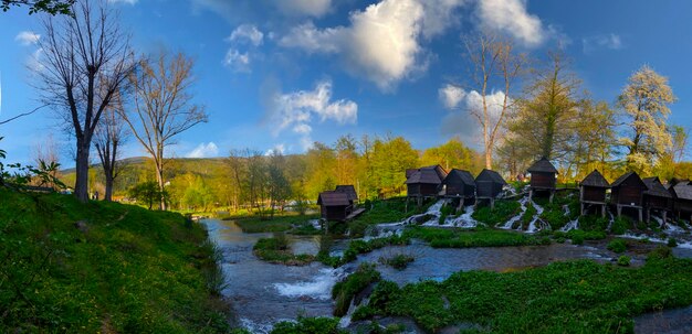 Photo historical wooden watermills in jajce bosnia and herzegovina