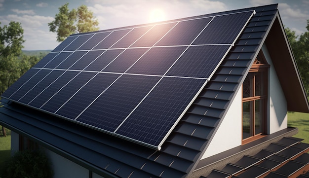 Historische boerderij met moderne zonnepanelen op dak en wandillustratie