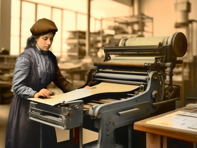 Foto historische kleurenfoto van het dagelijkse werk van een vrouw in het verleden