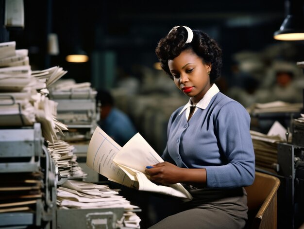 Foto historische kleurenfoto van het dagelijkse werk van een vrouw in het verleden