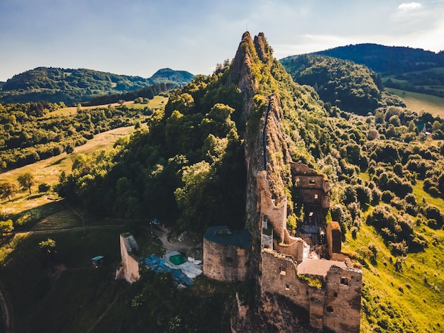 Historische ruïnes van Lednica-kasteel Slowakije reizen Zomer groen landschapxDxA
