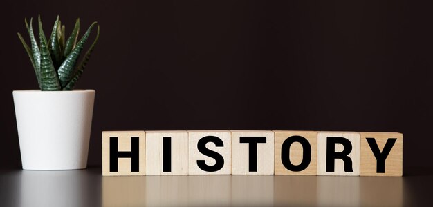 Photo history word from wooden blocks with letters