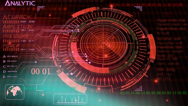 Hitech technologieontwerp met rode radars lichteffect moderne futuristische illustratieachtergrond