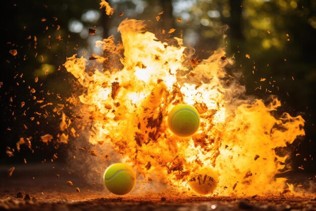 Hitte van het spel Tennisbal explodeert in vlammen