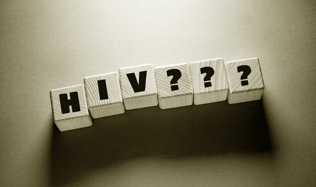 Photo hiv word written on wooden cubes