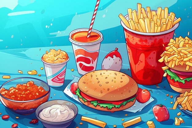 Hnad drawn fast food background