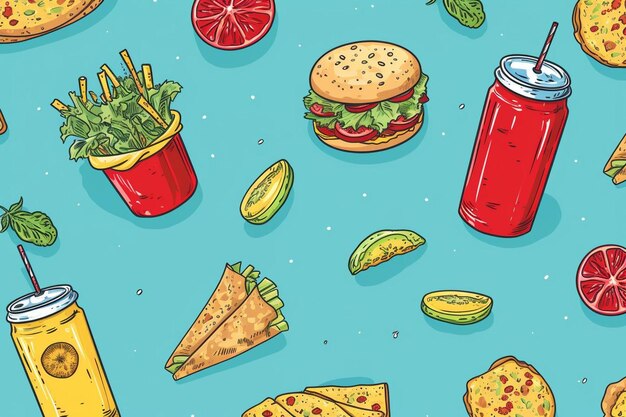 Photo hnad drawn fast food background