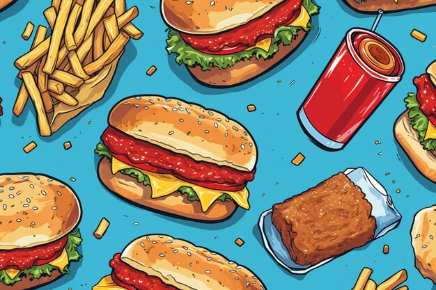 Foto hnad disegnato sullo sfondo del fast food