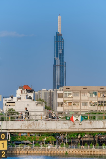 Ho Chi Minh street in the afternoon sunshine view to Landmark 81