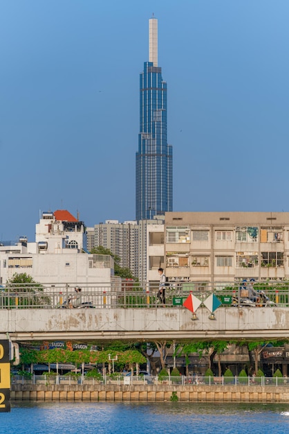 Ho Chi Minh street in the afternoon sunshine view to Landmark 81