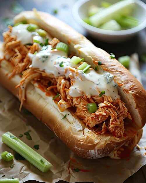 Hoagie buffalo chicken on table