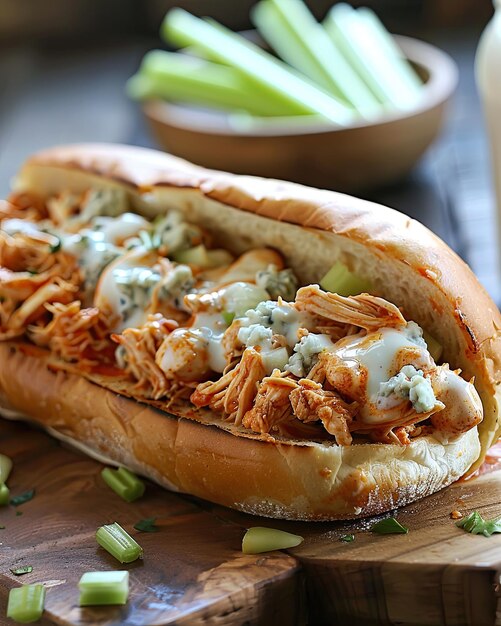 Hoagie buffalo chicken on table