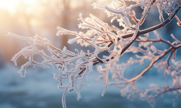 Hoarfrost on the branches of a tree Winter landscape