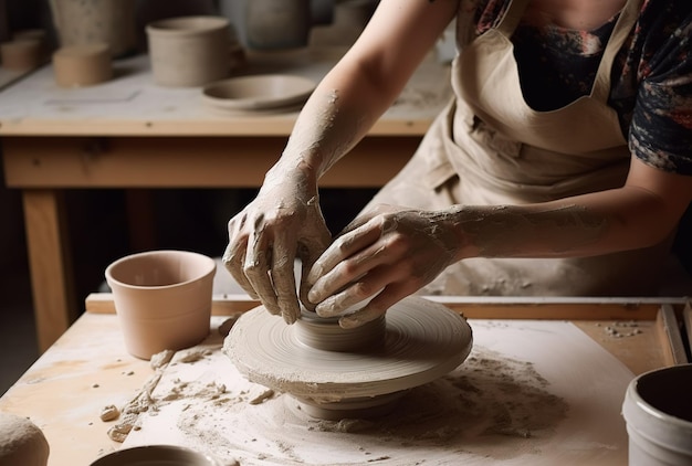 Hobby making of clay vessels in a traditional way by a potter
