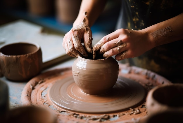 Hobby making of clay vessels in a traditional way by a potter