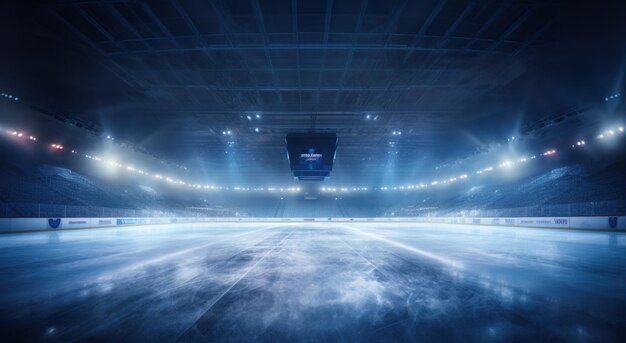 Photo an hockey arena with lights behind it