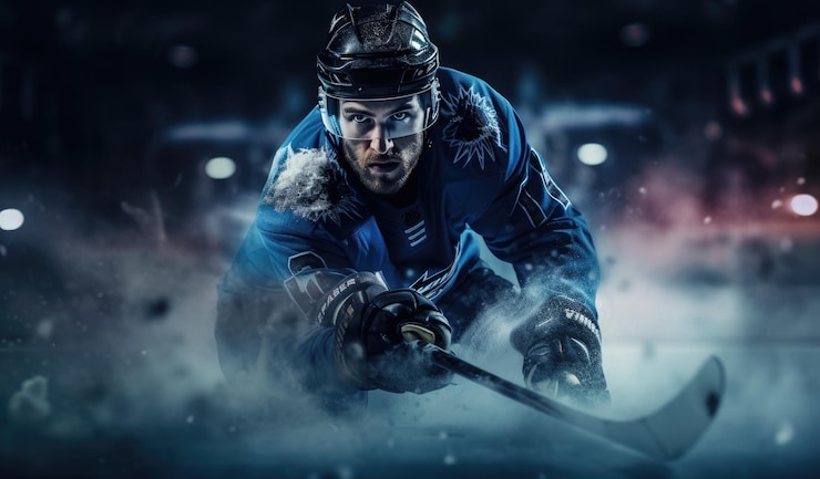 Photo a hockey player goes into the ice to keep score
