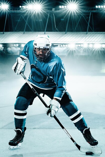 Hockey player in the mask on stadium