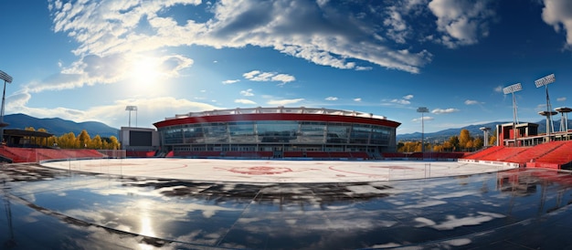 Foto hockey stadion met fans menigte en een lege ijsbaan