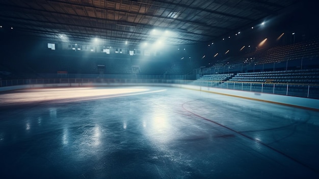 Hockey stadium and empty ice rink Generative Ai