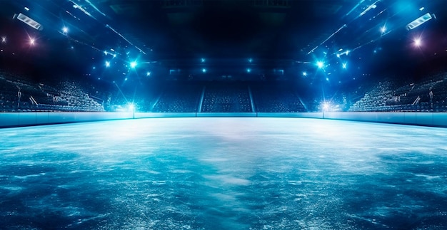 Hockey stadium empty sports arena with ice rink cold background AI generated image