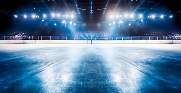 Photo hockey stadium empty sports arena with ice rink cold background ai generated image