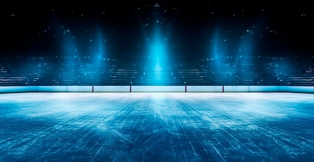 Photo hockey stadium empty sports arena with ice rink cold background ai generated image