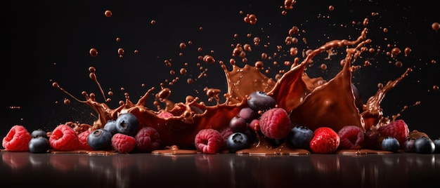 hocolate and berries splash chocolate and fresh berries Generative AI