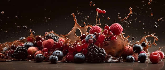 hocolate and berries splash chocolate and fresh berries Generative AI