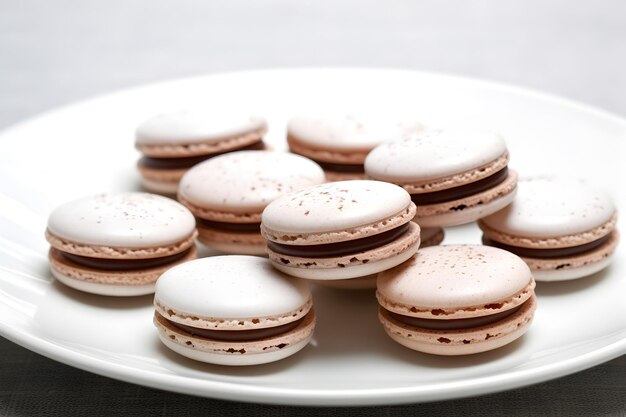 hocolate_macaroons_on_white_plate