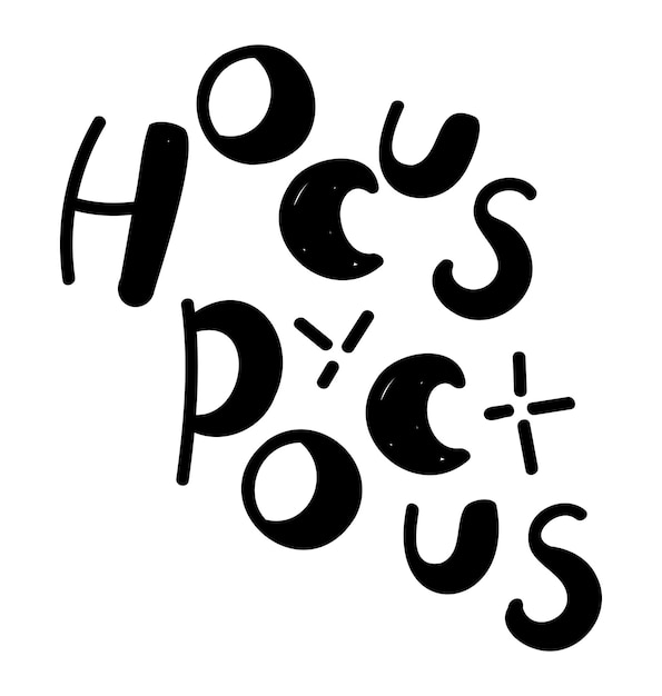 Foto hocus pocus lettering doodle testo per halloween elemento di design per adesivo poster biglietto di auguri a mano disegnato semplice frase simbolo di vacanza illustrazione vettoriale isolata su sfondo trasparente