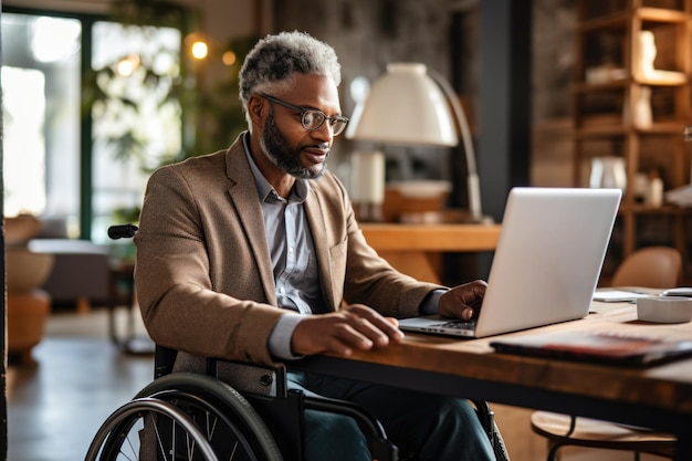 hocused disabled in wheelchair working with documents